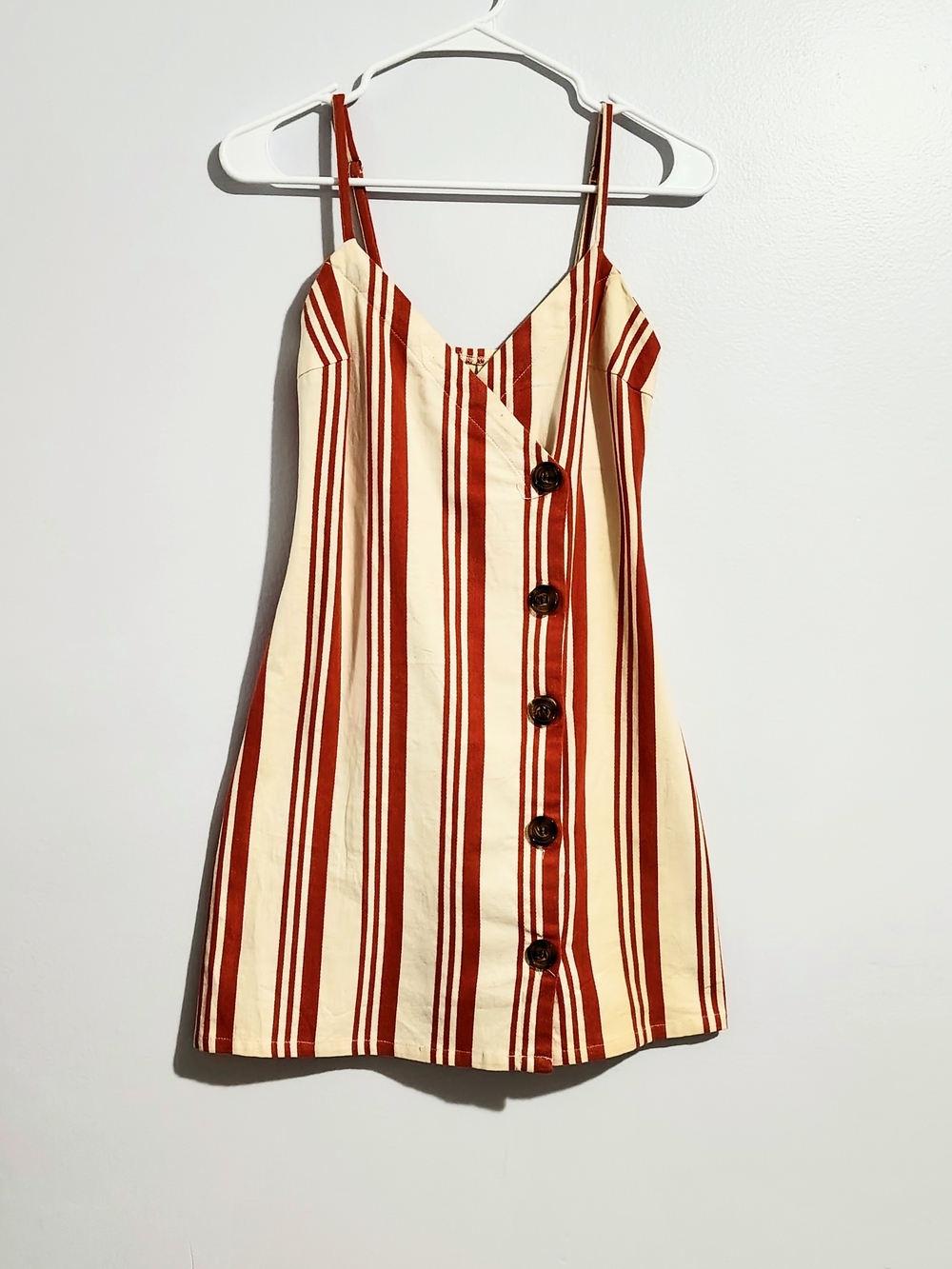 Striped Spaghetti Strap Mini Dress - Cream & Rust